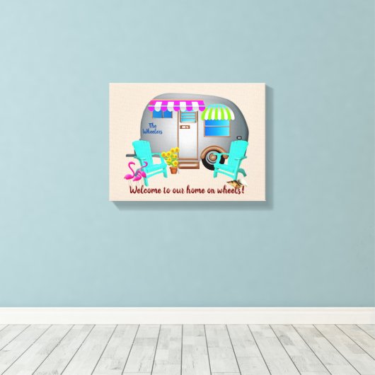 Zilveren Camper Welkomstnaam Stretched Canvas Prin (Insitu (Houten vloer))