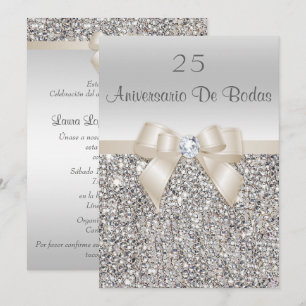 Zilveren Champagne 25e Huwelijksverjaardag Lovertj Kaart