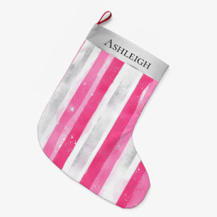 Zilveren  Chic Pink Glam Christmas Stripes Grote Kerstsok