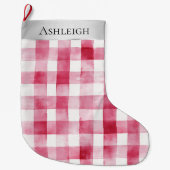 Zilveren  Chic Pink Plaid Stripes Kerst Grote Kerstsok (Voorkant)