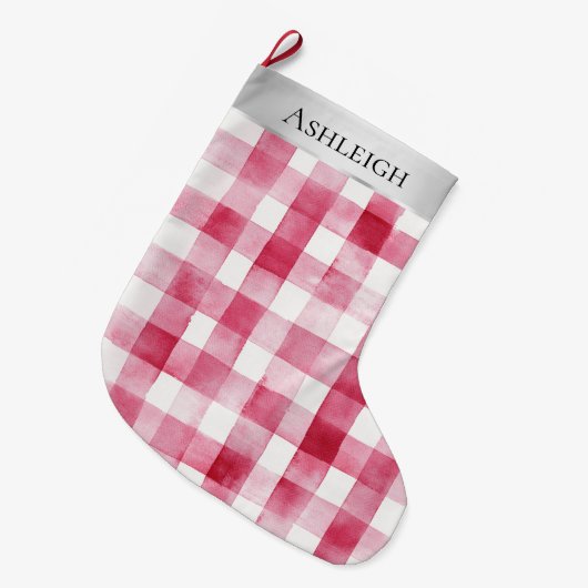 Zilveren  Chic Pink Plaid Stripes Kerst Grote Kerstsok (Voorkant (Hangend))