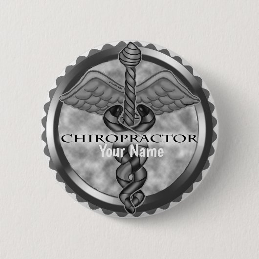 Zilveren chiropractor ronde button 5,7 cm (Voorkant)