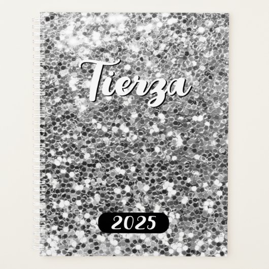 Zilveren Chunky Glitter Gepersonaliseerd 2025 Planner (Voorkant)