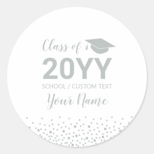 Zilveren Confetti Afstudeerfeest Class 2022 Favor Ronde Sticker