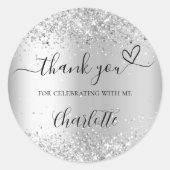 Zilveren confetti dank je  ronde sticker (Voorkant)