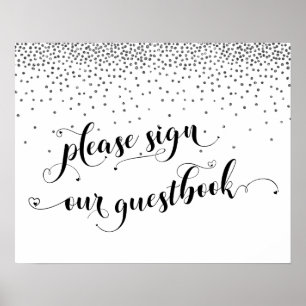 Zilveren Confetti Gelieve Ons Gastenboek Te Ondert Poster