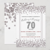Zilveren Confetti Glitter-Stijl 70ste Verjaardag Kaart (Voorkant / Achterkant)