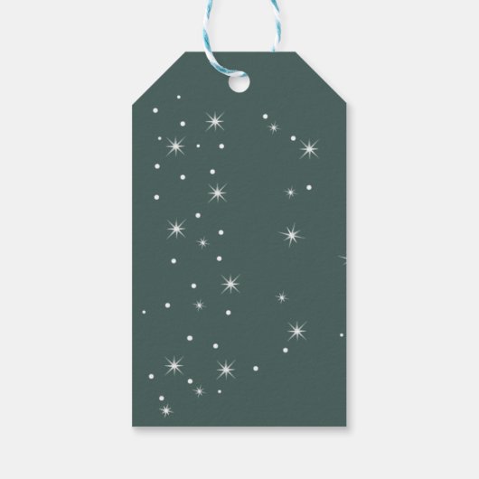 Zilveren Confetti, kerstrode driekleurenboom sneeu Cadeaulabel (Achterkant)