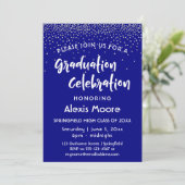 Zilveren confetti over marineblauw, diploma-uitrei kaart (Staand voorkant)