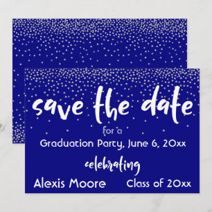 Zilveren confetti over navy/wit, Save the Date 2b Kaart