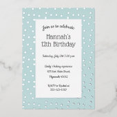 zilveren confetti pastelblauwe verjaardagskaart folie uitnodiging (Voorkant)