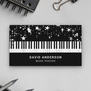 Zilveren Confetti Piano Toetsenbord Muzikant Piani Visitekaartje