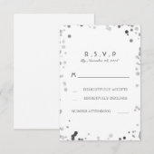 Zilveren Confetti Wit Elegante Trouwen RSVP Kaarte (Voorkant / Achterkant)
