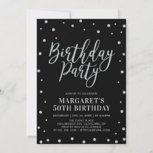Zilveren Confetti & Zwart   Verjaardagsfeest voor  Kaart