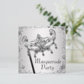 Zilveren Confetti Zwart Wit Masquerade Party Kaart (Staand voorkant)