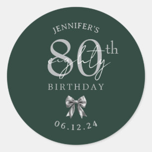 Zilveren Coquette Boog 80ste Verjaardagsfeest Groe Ronde Sticker