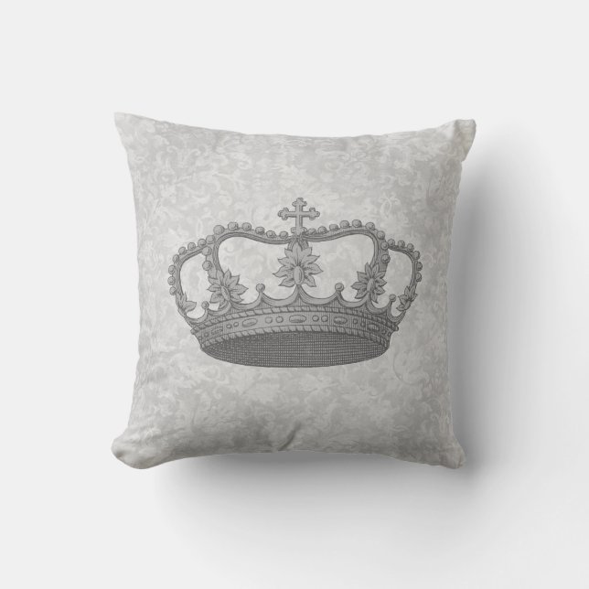 Zilveren  Crown Silver Grey Background Kussen (Voorkant)