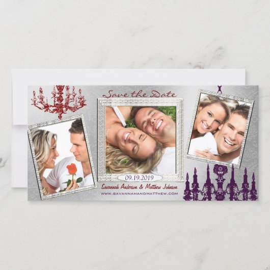 Zilveren Damask Kroonluchter Rood & Pruim Save The Save The Date (Voorkant)