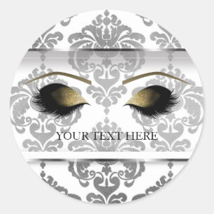 Zilveren Damast Vintage Glam Moderne Make-up Wimpe Ronde Sticker