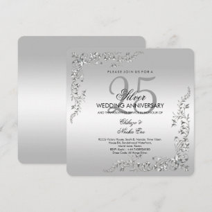 Zilveren Decoratie 25e Huwelijksjubileum Uitnodigi Kaart