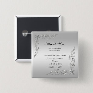 Zilveren decoratie bruiloft vierkante button 5,1 cm