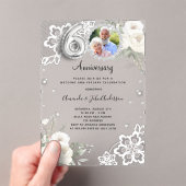 Zilveren diamanten bloemen 60ste huwelijksverjaard acryl uitnodigingen (Insitu (Draagbaar))