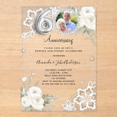 Zilveren diamanten bloemen 60ste huwelijksverjaard acryl uitnodigingen (Voorkant)