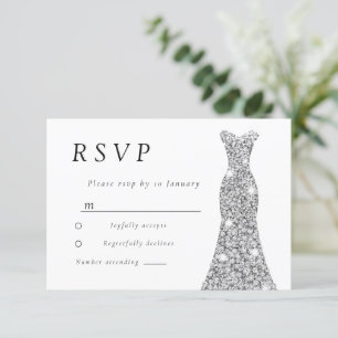 Zilveren diamanten bruidsjurk of verjaardagsfeest RSVP kaartje