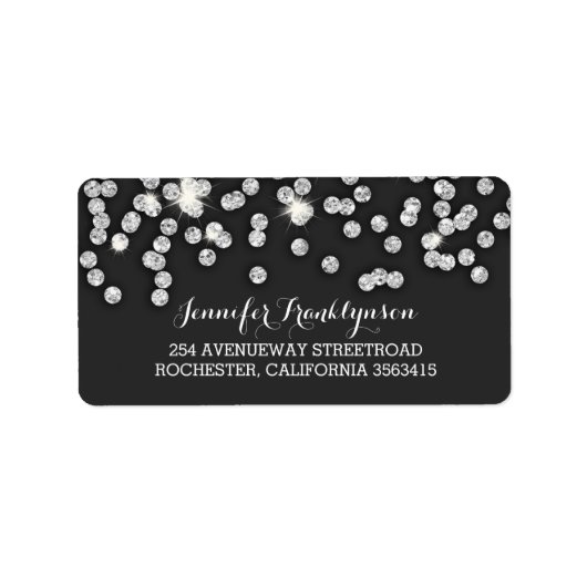 Zilveren Diamanten Glitter Bruiloft Etiket (Voorkant)