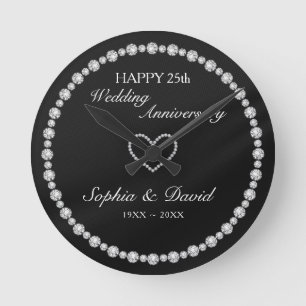 Zilveren Diamanten Hart Ronde Klok