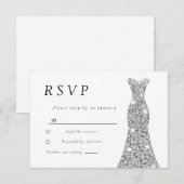 Zilveren diamanten jurk bruiloft of verjaardagsfee RSVP kaartje (Voorkant / Achterkant)