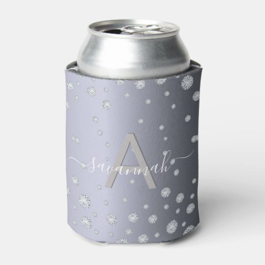 Zilveren diamanten monogram feestnaam blikjeskoeler (Blikje Voorkant)