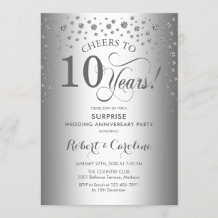 Zilveren Diamanten Surprise 10e Verjaardagsfeest Kaart