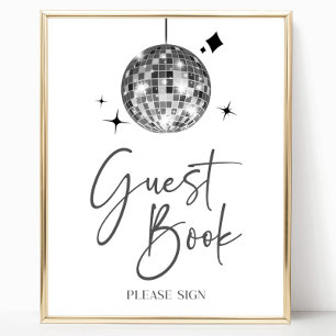 Zilveren Disco Bal Gastboek Feest Bord Poster