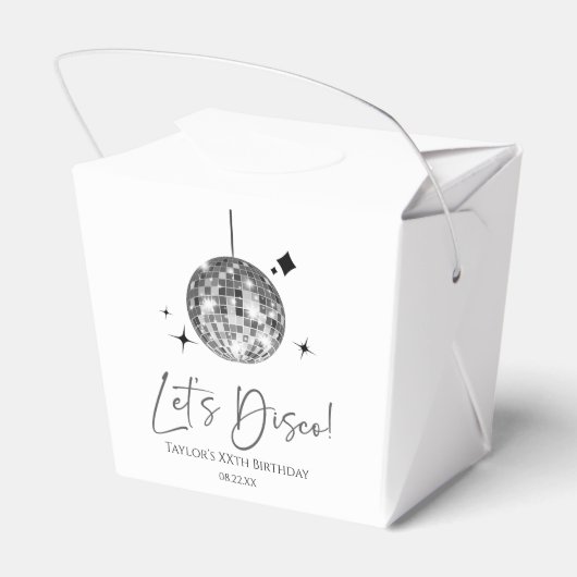 Zilveren Disco Ball Laten we Disco Verjaardagsfees Bedankdoosjes (Achterkant)