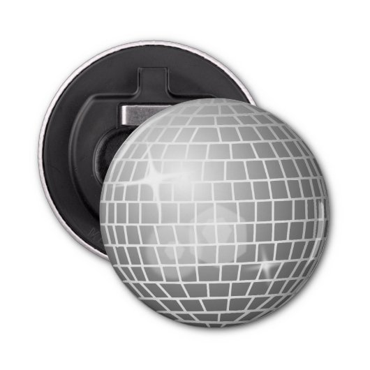 Zilveren Disco Ball Retro 70s Button Flesopener (Voorkant)