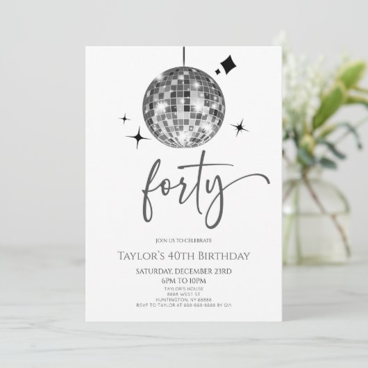Zilveren Discobal 40e verjaardagsfeest Kaart (Staand voorkant)