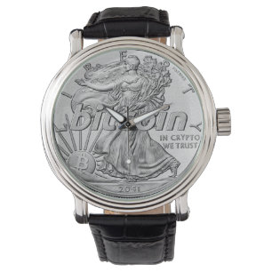 Zilveren Dollar Bitcoin Grappige Cryptocurrency Horloge
