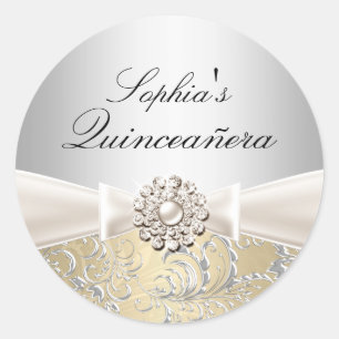 Zilveren Draaikolk & Juweel Strik Quinceanera Stic Ronde Sticker