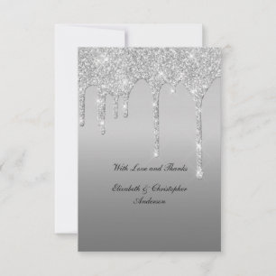 Zilveren Drip Glitter Glam Elegante Trouw Bedankkaart
