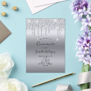 Zilveren Drip Glitter Glam Quinceanera Verjaardag Acryl Uitnodigingen