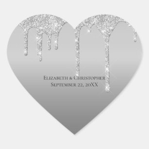 Zilveren Dripping Glitter Glam Elegant Bruiloft Hart Sticker