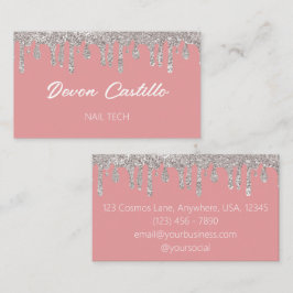 Zilveren Dripping Glitter Roze Glam Nail Tech Visitekaartje