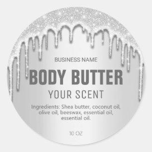 Zilveren Dripping Shimmer Body Butter Labels