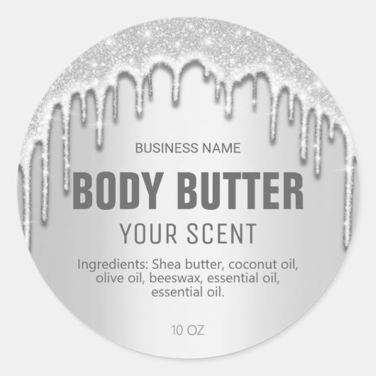Zilveren Dripping Shimmer Body Butter Labels (Voorkant)