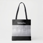 Zilveren druppelende glitter zwarte monogram trend draagtas (Voorkant)