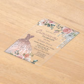 Zilveren druppels, jurk, Rozen roze quinceanera Acryl Uitnodigingen (Laagn)