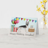 Zilveren Duitse Herder Hond Kleurrijke Gelukkige V Kaart (Gele Bloem)