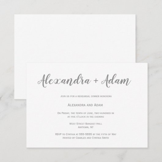 Zilveren eenvoudige repetities voor het diner kaart (Voorkant / Achterkant)