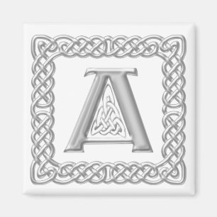 Zilveren Effect Keltische Knoop Monogram Letter A Magneet